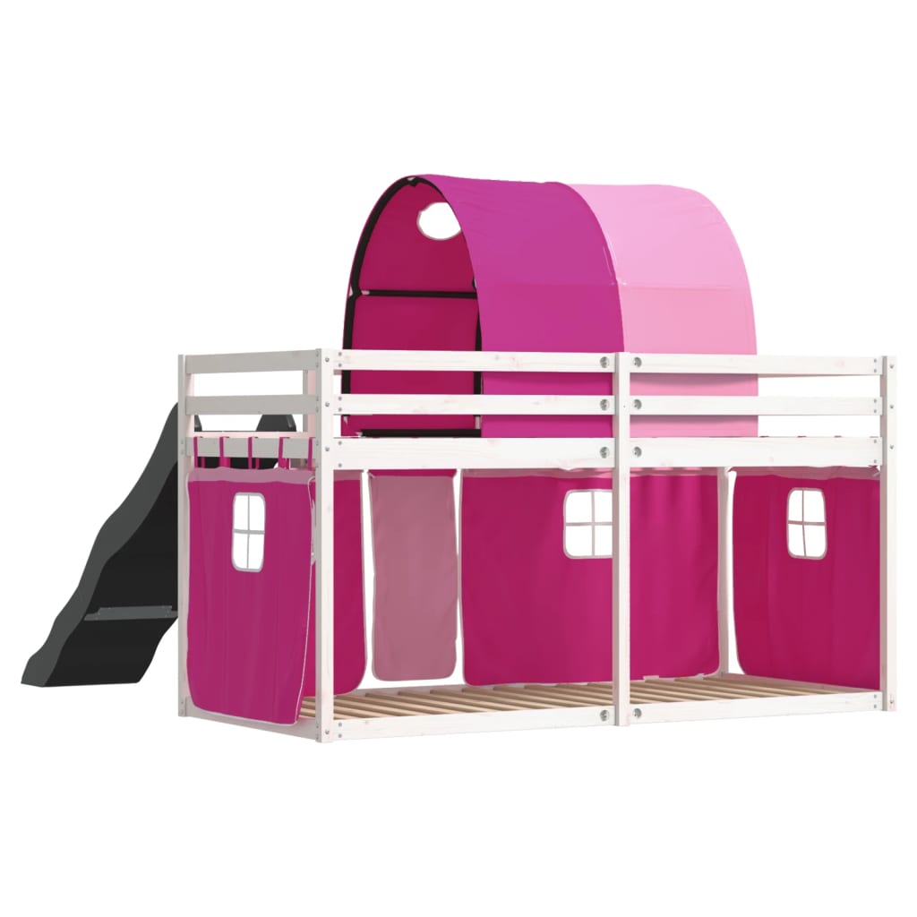 Bunk Bed without Mattress with Slide and Curtains Pink 90x200 cm - Bargainia.com - 8721102802737 - 3284139