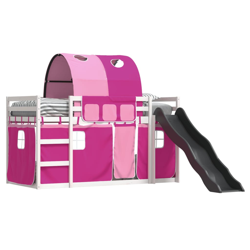 Bunk Bed without Mattress with Slide and Curtains Pink 90x200 cm - Bargainia.com - 8721102802737 - 3284139