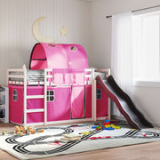Bunk Bed without Mattress with Slide and Curtains Pink 90x200 cm - Bargainia.com - 8721102802737 - 3284139