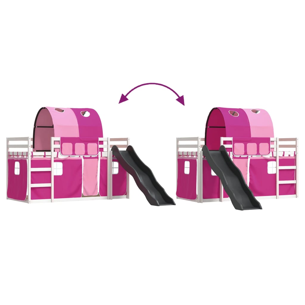 Bunk Bed without Mattress with Slide and Curtains Pink 90x200 cm - Bargainia.com - 8721102802737 - 3284139