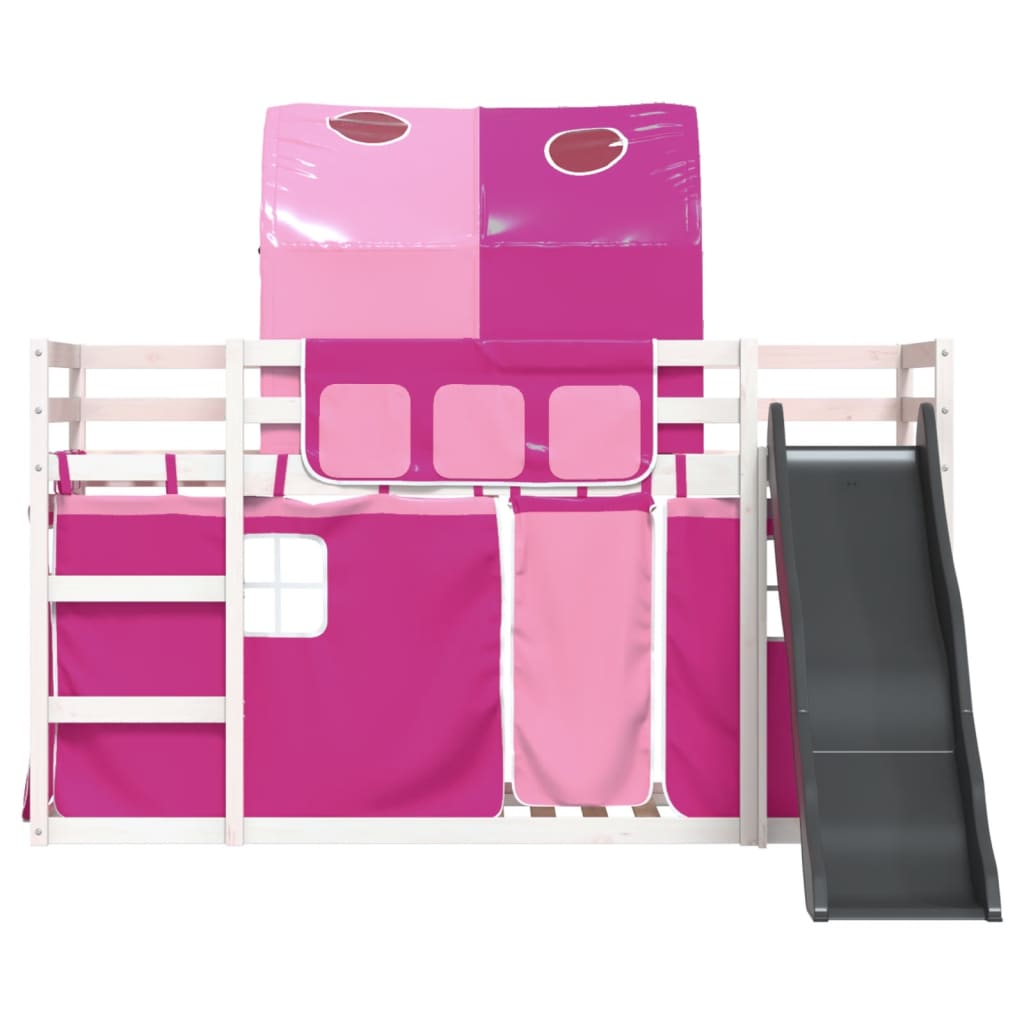 Bunk Bed without Mattress with Slide and Curtains Pink 90x200 cm - Bargainia.com - 8721102802737 - 3284139