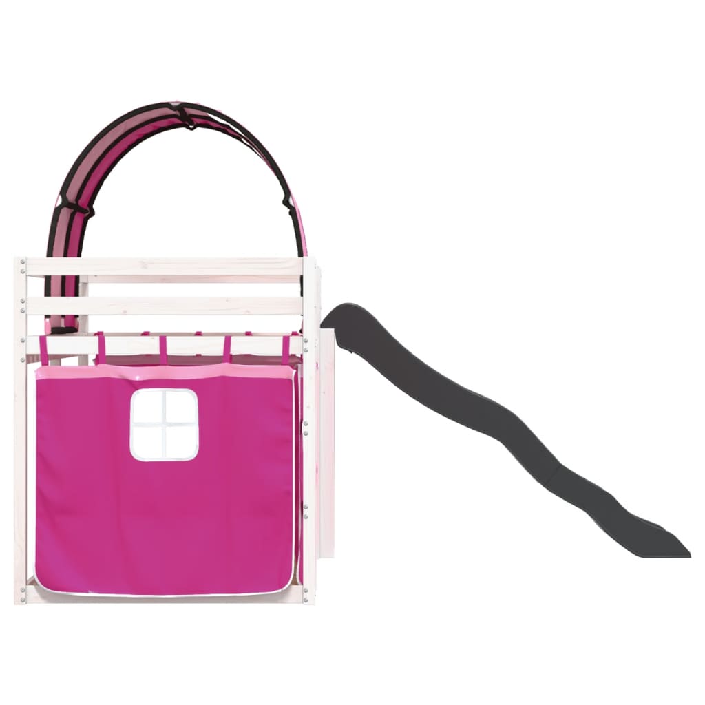 Bunk Bed without Mattress with Slide and Curtains Pink 90x200 cm - Bargainia.com - 8721102802737 - 3284139