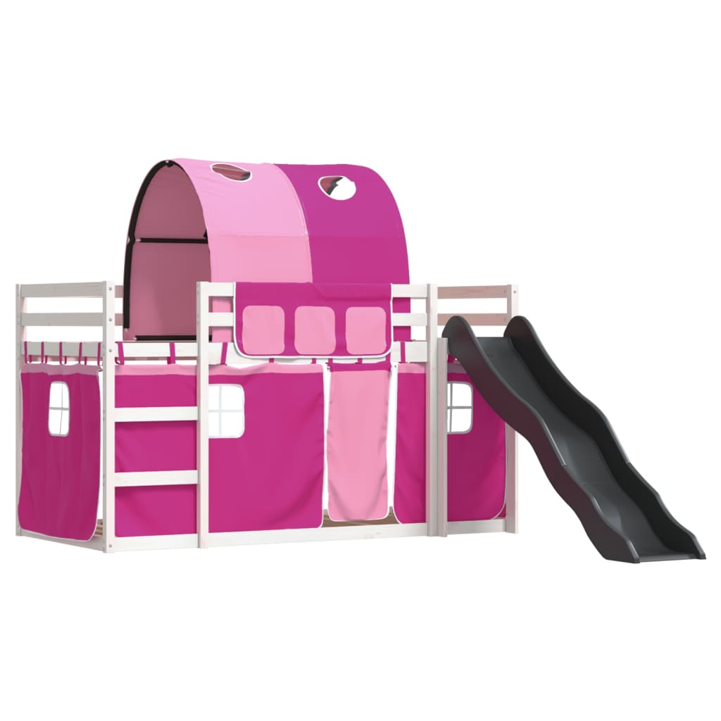 Bunk Bed without Mattress with Slide and Curtains Pink 90x200 cm - Bargainia.com - 8721102802737 - 3284139