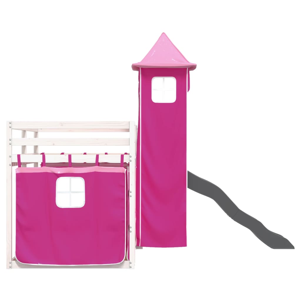 Bunk Bed without Mattress with Slide and Curtains Pink 90x200 cm - Bargainia.com - 8721102803277 - 3284193