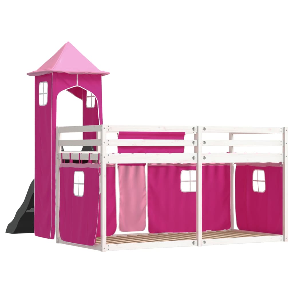 Bunk Bed without Mattress with Slide and Curtains Pink 90x200 cm - Bargainia.com - 8721102803277 - 3284193
