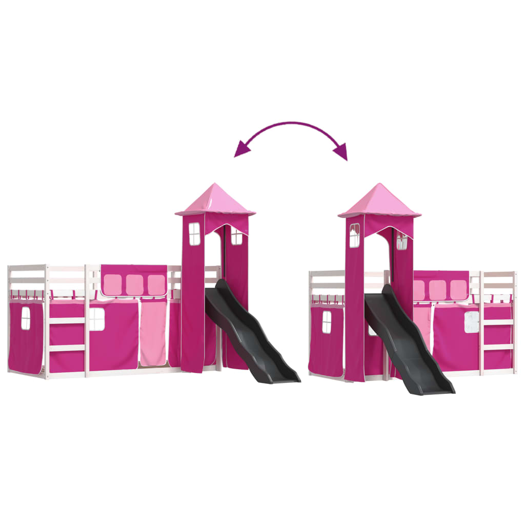 Bunk Bed without Mattress with Slide and Curtains Pink 90x200 cm - Bargainia.com - 8721102803277 - 3284193