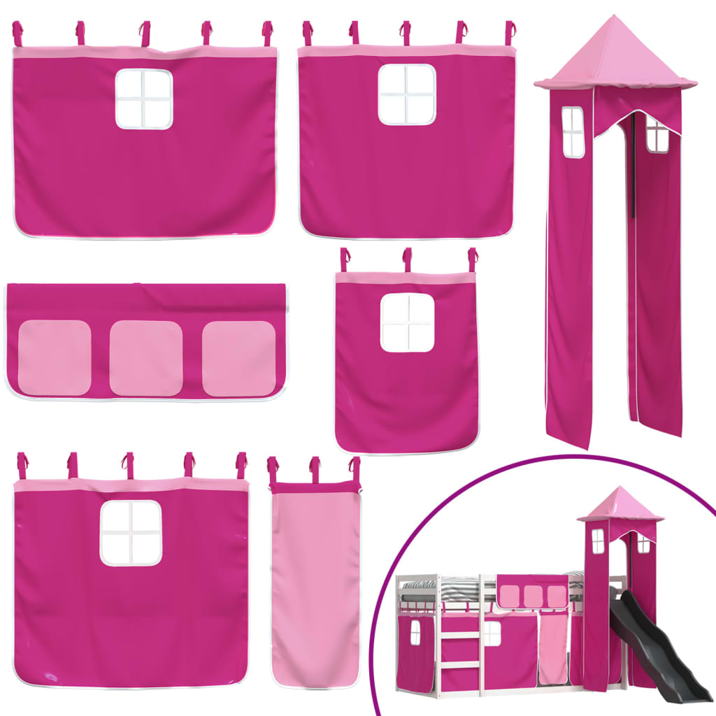 Bunk Bed without Mattress with Slide and Curtains Pink 90x200 cm - Bargainia.com - 8721102803277 - 3284193
