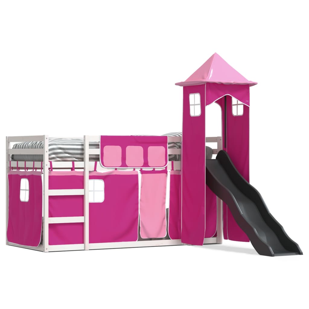 Bunk Bed without Mattress with Slide and Curtains Pink 90x200 cm - Bargainia.com - 8721102803277 - 3284193