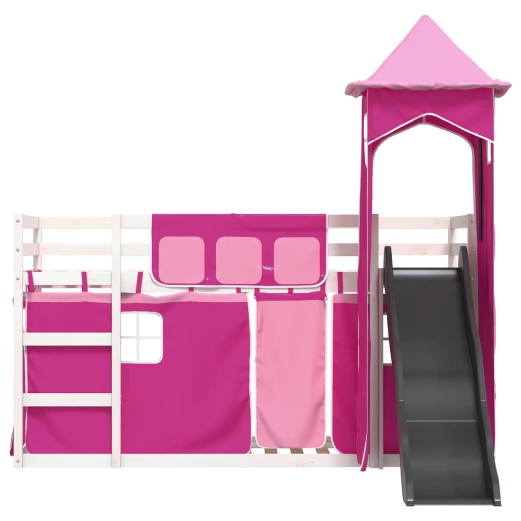 Bunk Bed without Mattress with Slide and Curtains Pink 90x200 cm - Bargainia.com - 8721102803277 - 3284193