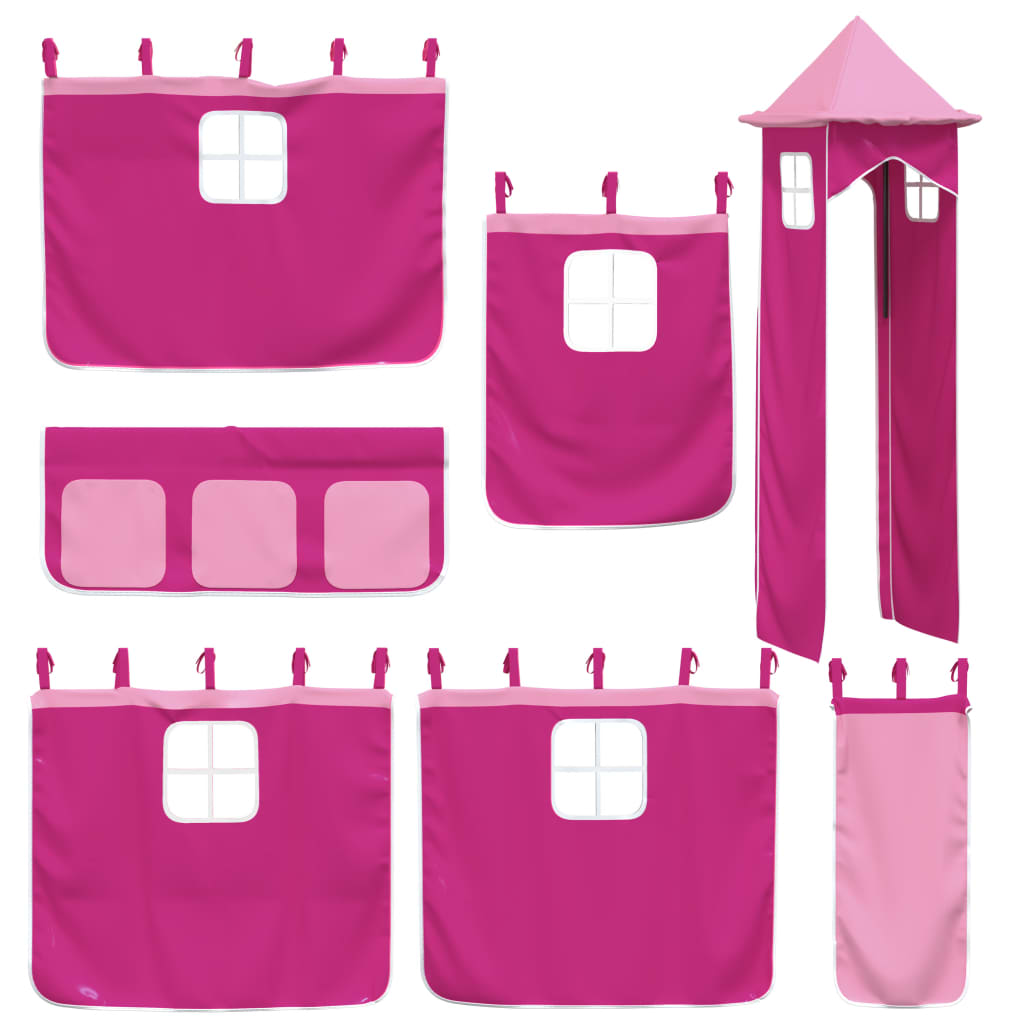 Bunk Bed without Mattress with Slide and Curtains Pink 90x200 cm - Bargainia.com - 8721102803277 - 3284193