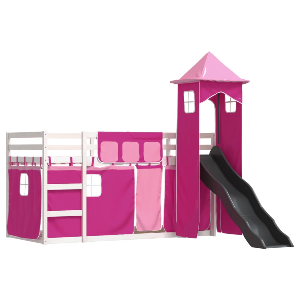 Bunk Bed without Mattress with Slide and Curtains Pink 90x200 cm - Bargainia.com - 8721102803277 - 3284193