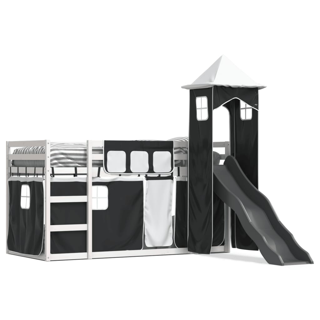 Bunk Bed without Mattress with Slide White and Black 90x190 cm Single - Bargainia.com - 8721102803437 - 3284209