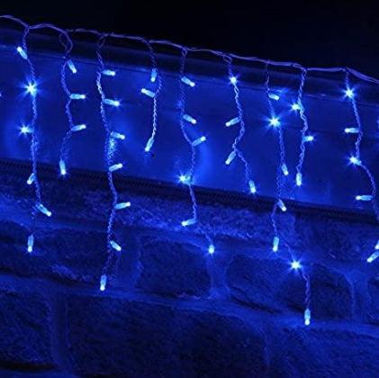 LED Snowing Icicle Indoor & Outdoor Christmas Fairy Lights with White Cable (480 Lights) - Blue Lights-8800228217363-Bargainia.com