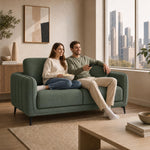 Brixton Green Fabric Sofa, 2 Seater Linen Look Settee with Solid Wood Frame, Foam Cushions and Steel Legs