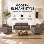 Brixton Dark Brown Fabric Sofa Suite, Armchair, 2 Seater and 3 Seater Set, Linen Look with Solid Wood Frame