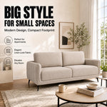 Brixton Cream Fabric Sofa, 3 Seater Linen Look Settee with Solid Wood Frame, Foam Cushions and Steel Legs