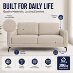 Brixton Cream Fabric Sofa, 3 Seater Linen Look Settee with Solid Wood Frame, Foam Cushions and Steel Legs