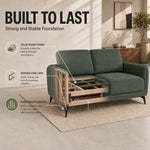Brixton Green Fabric Sofa, 2 Seater Linen Look Settee with Solid Wood Frame, Foam Cushions and Steel Legs