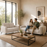 Brixton Cream Fabric Sofa Set, 2 Seater and 3 Seater Linen Look Settees with Solid Wood Frame and Steel Legs
