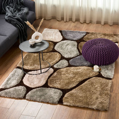 Brown and Grey 3D Pebbles Shaggy Rug - Hawaii-Bargainia.com