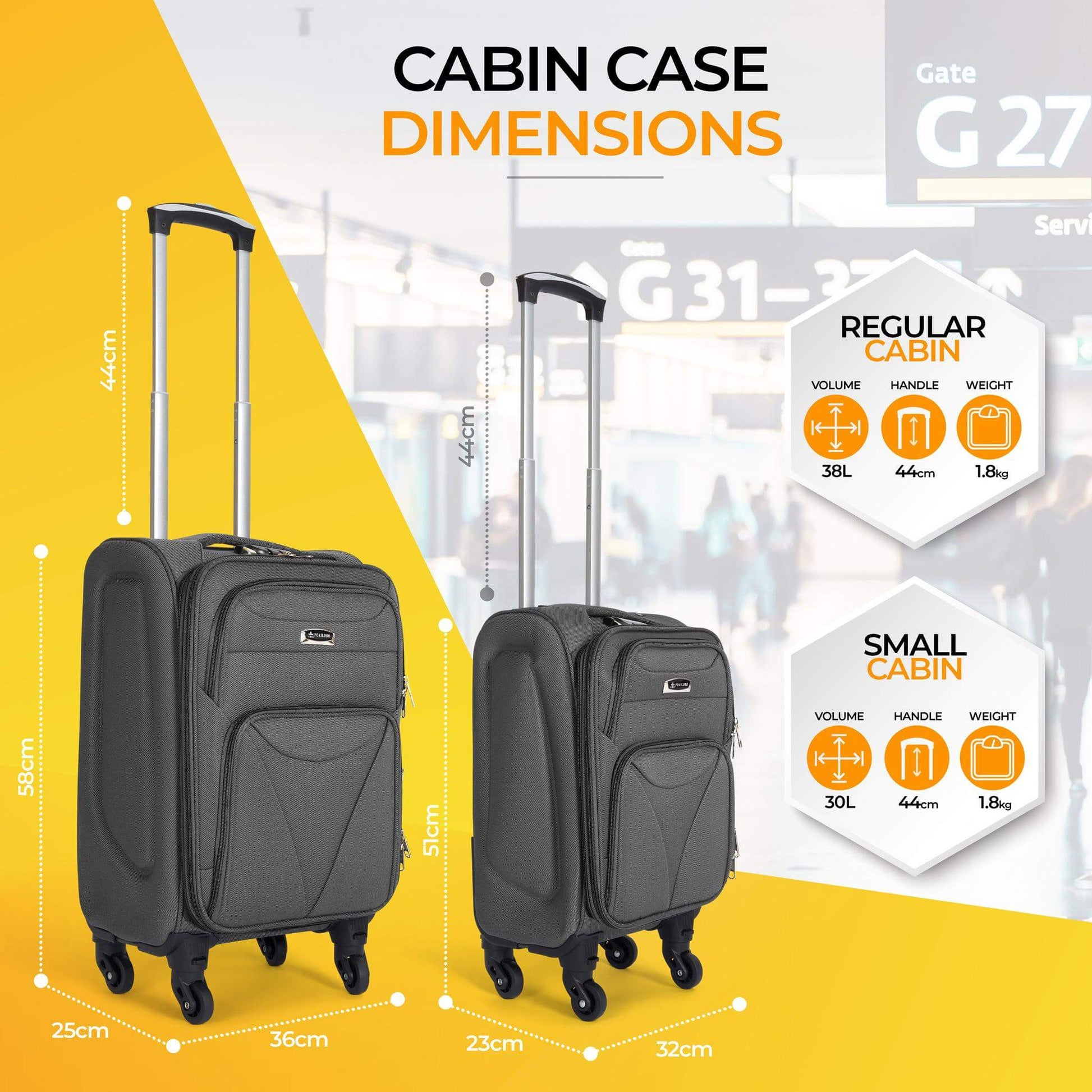 Cabin Bag Luggage Suitcase Set On Wheels - Set of 2 Clearance