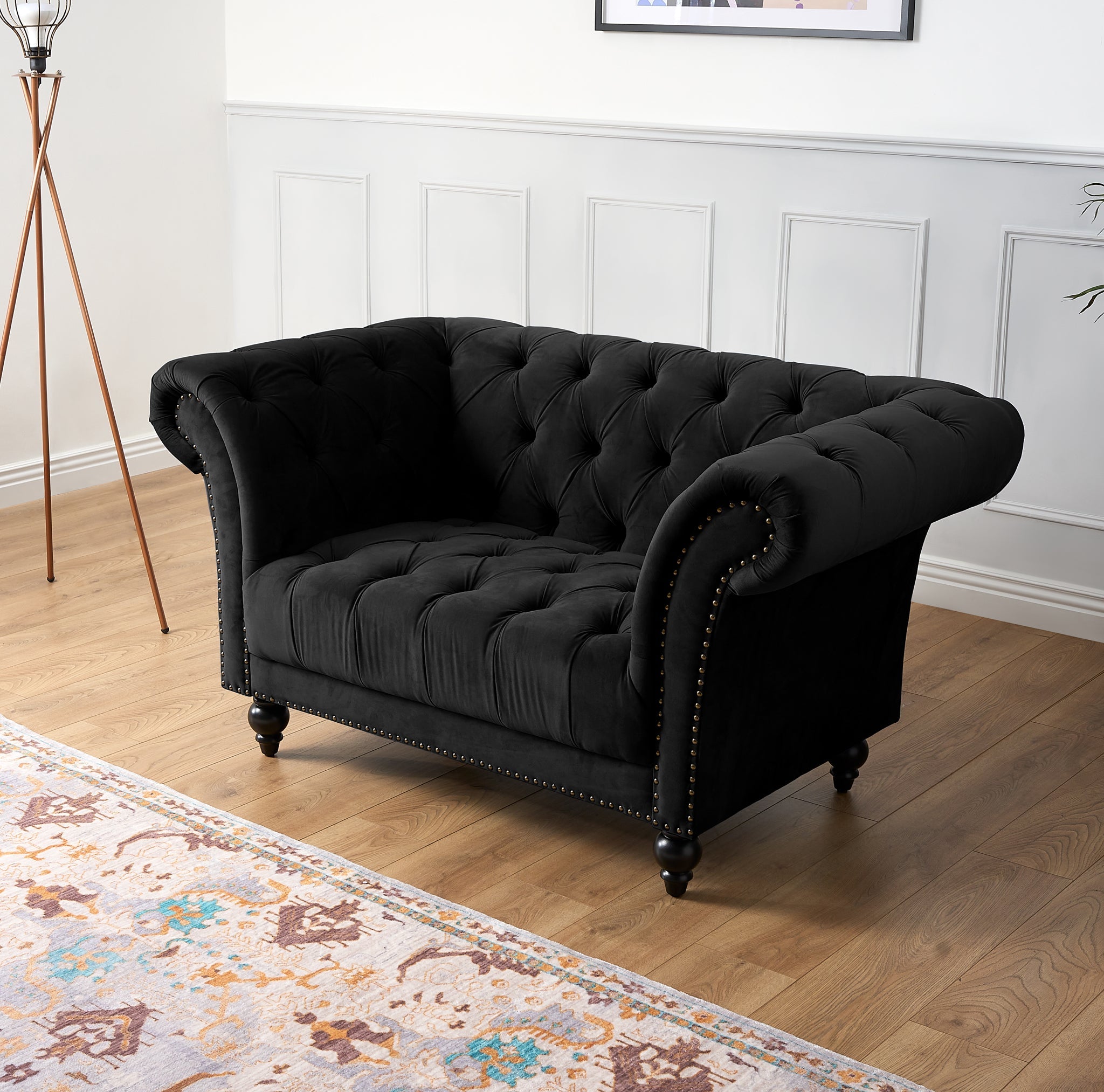 Cambridge Velvet Chesterfield Armchair - Black Bargainia