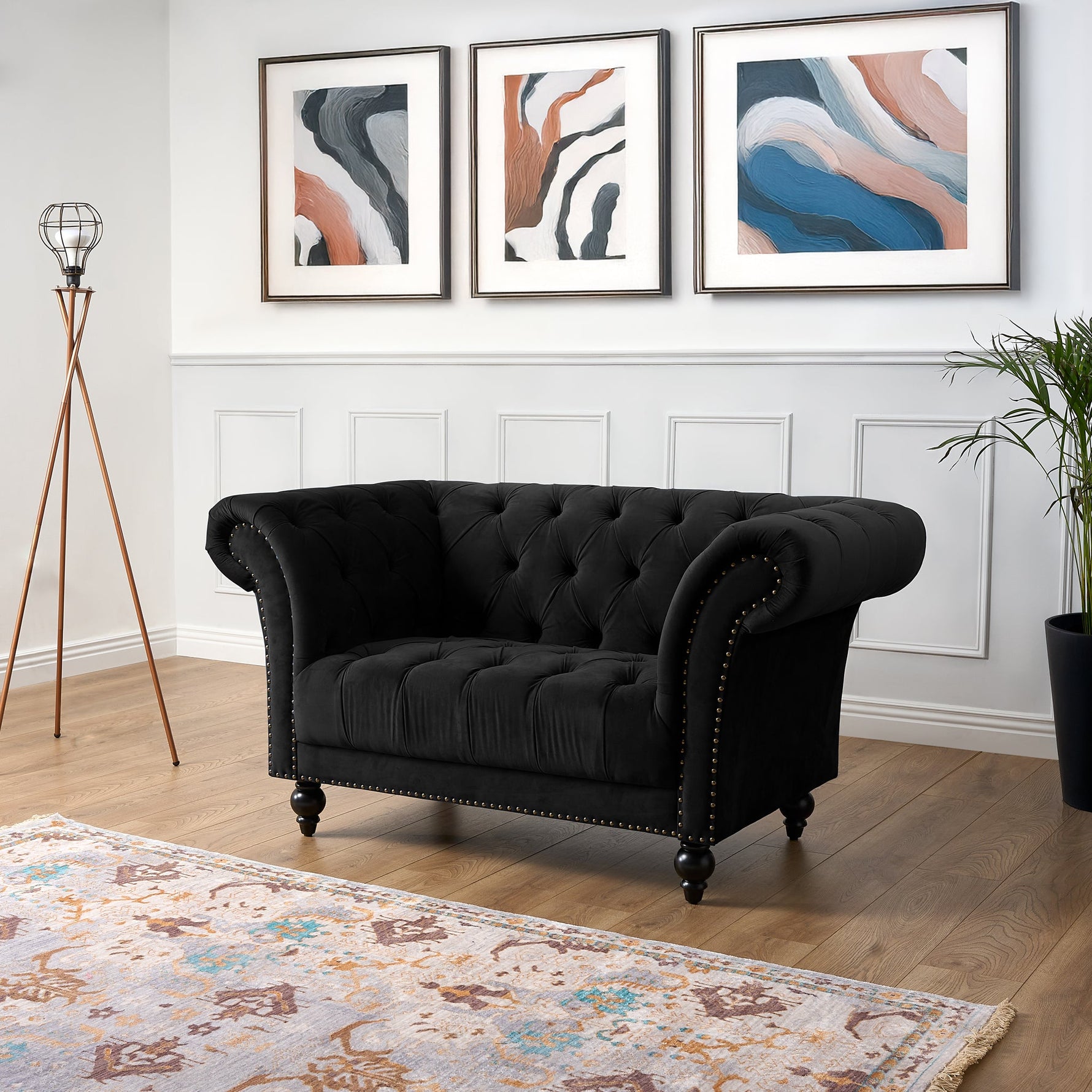 Cambridge Velvet Chesterfield Arm Chair - Black - Bargainia.com - 