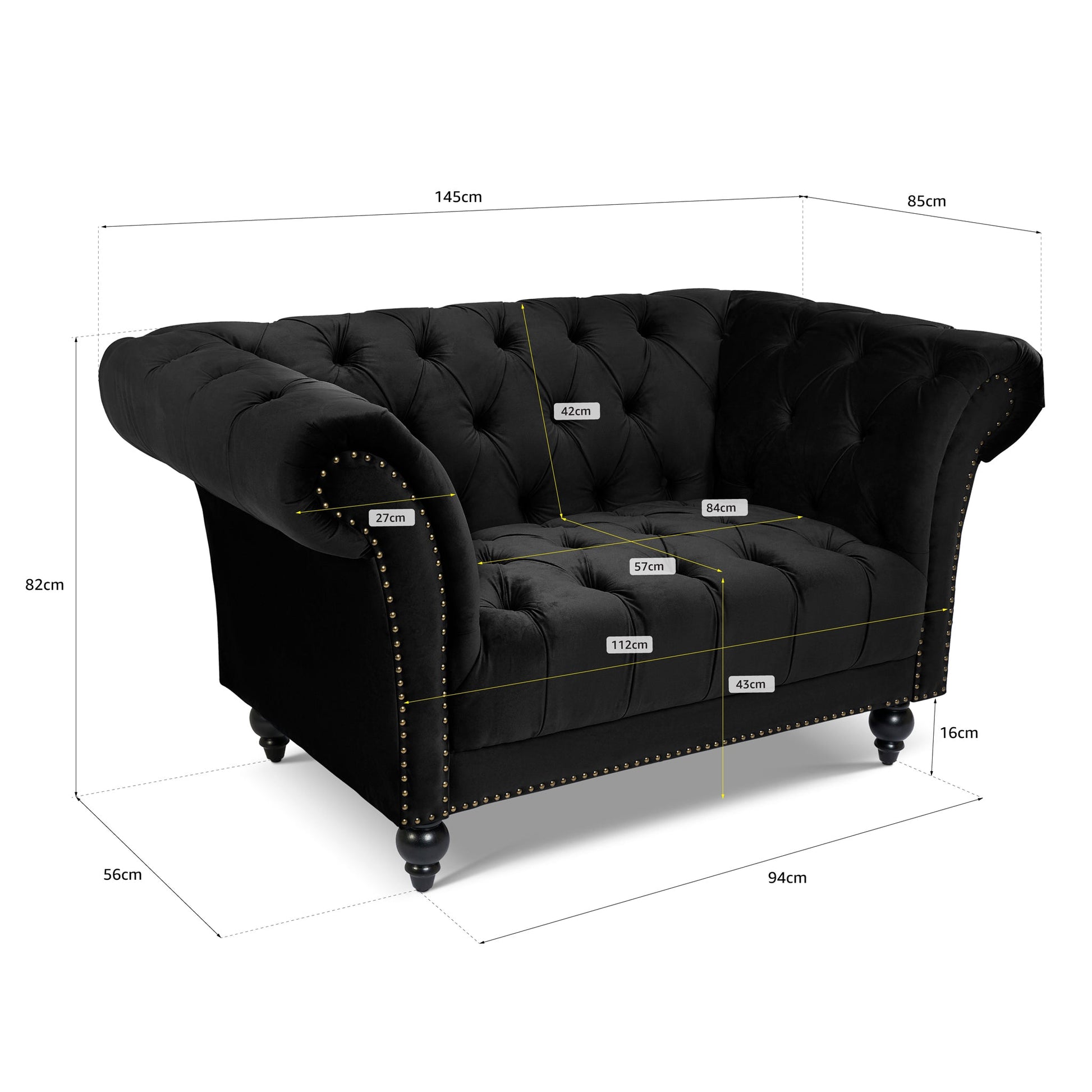 Cambridge Velvet Chesterfield Armchair - Black Bargainia