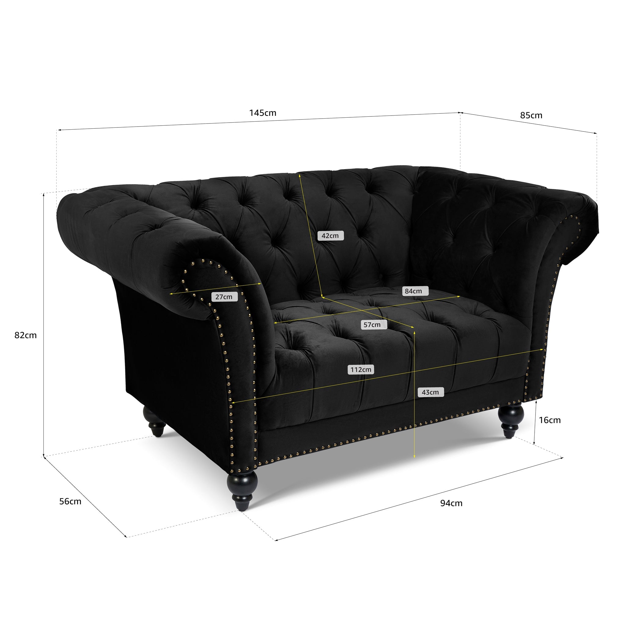 Cambridge Velvet Chesterfield Armchair - Black Bargainia