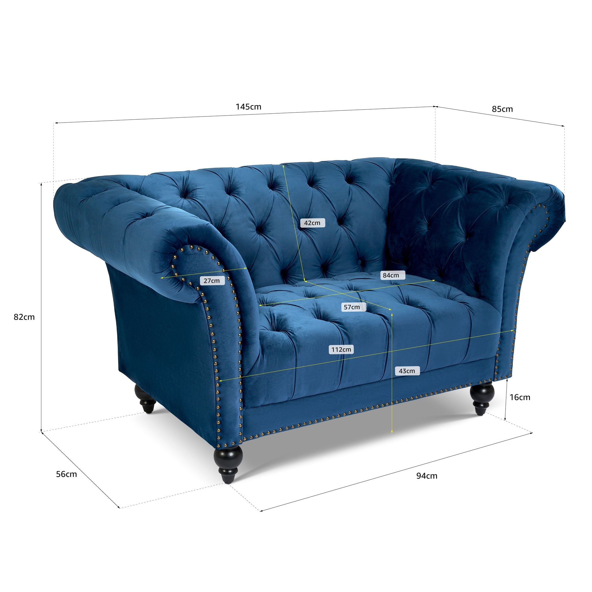 Cambridge Velvet Chesterfield Armchair - Blue Bargainia