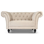 Cambridge Velvet Chesterfield Arm Chair - Cream - Bargainia.com - 