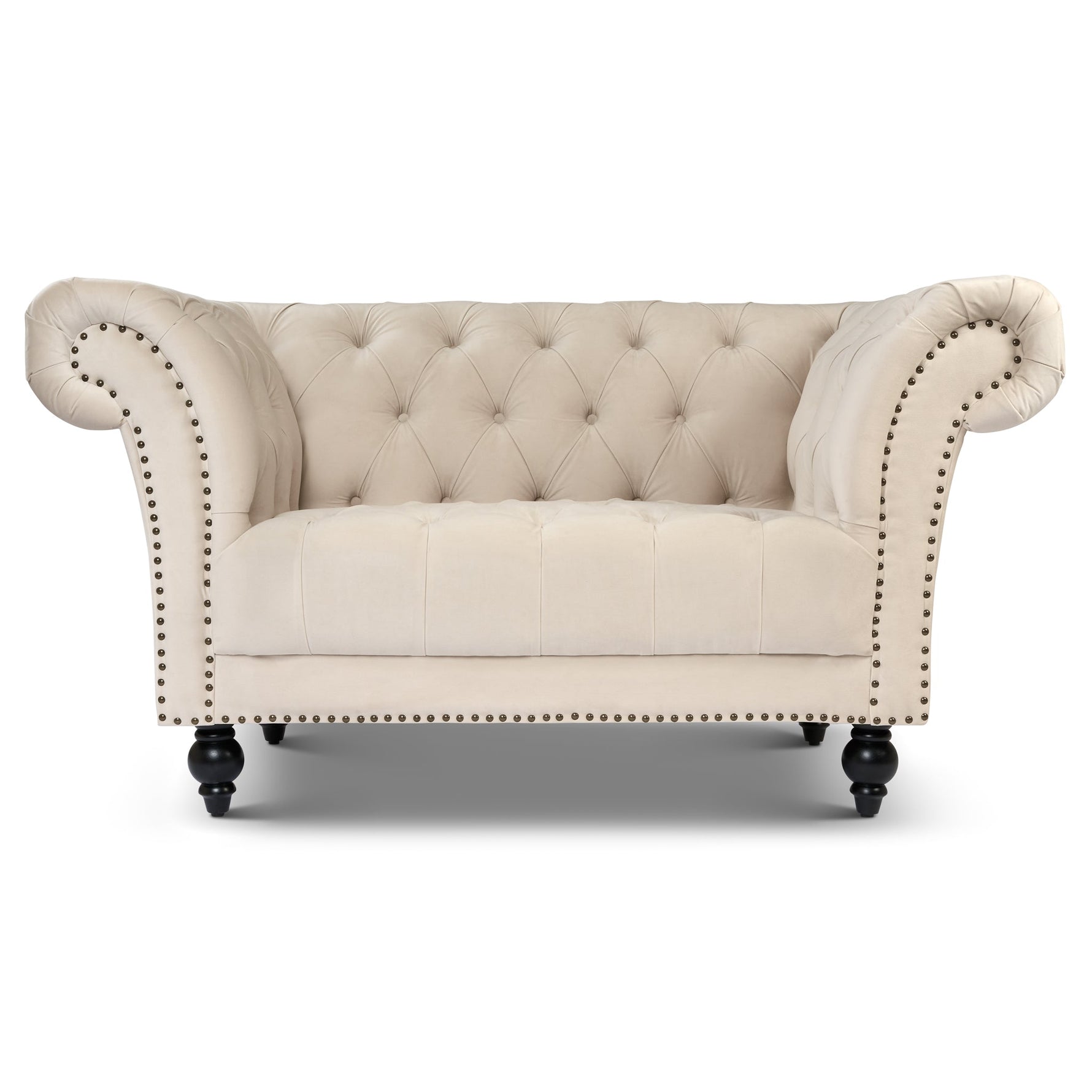 Cambridge Velvet Chesterfield Arm Chair - Cream - Bargainia.com - 