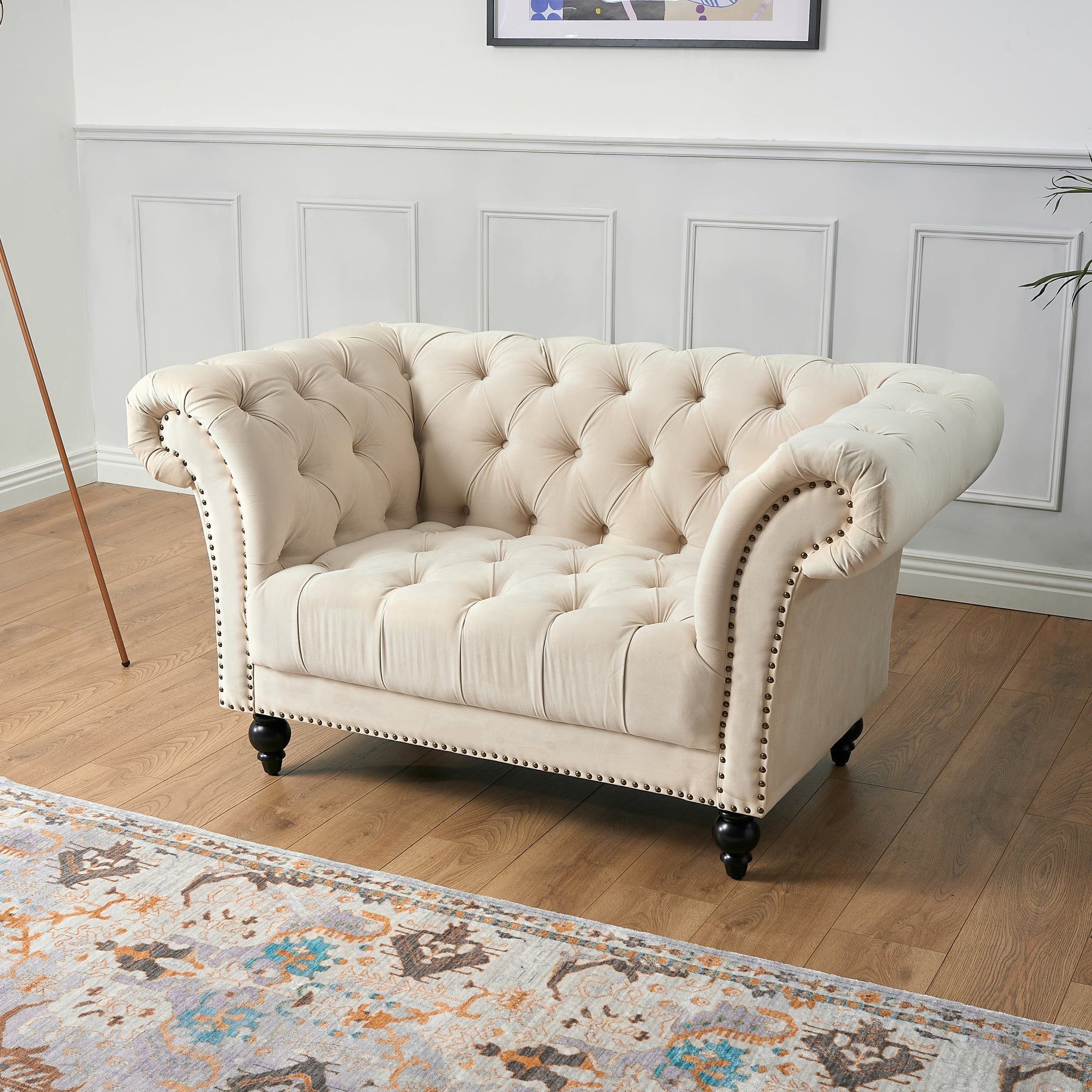 Cambridge Chesterfield Arm Chair - Velvet Cream Bargainia