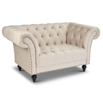 Cambridge Velvet Chesterfield Arm Chair - Cream - Bargainia.com - 