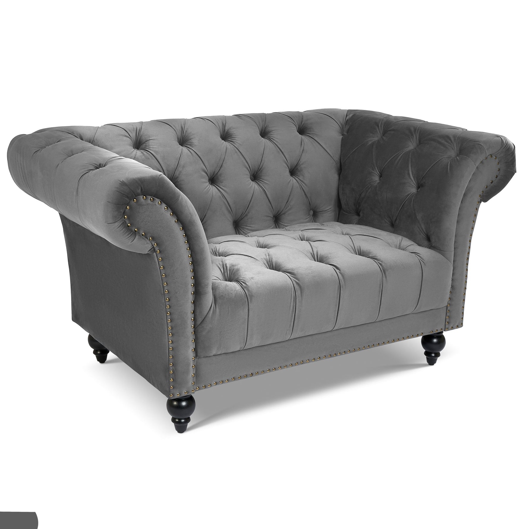 Cambridge Velvet Chesterfield Arm Chair - Grey - Bargainia.com - 