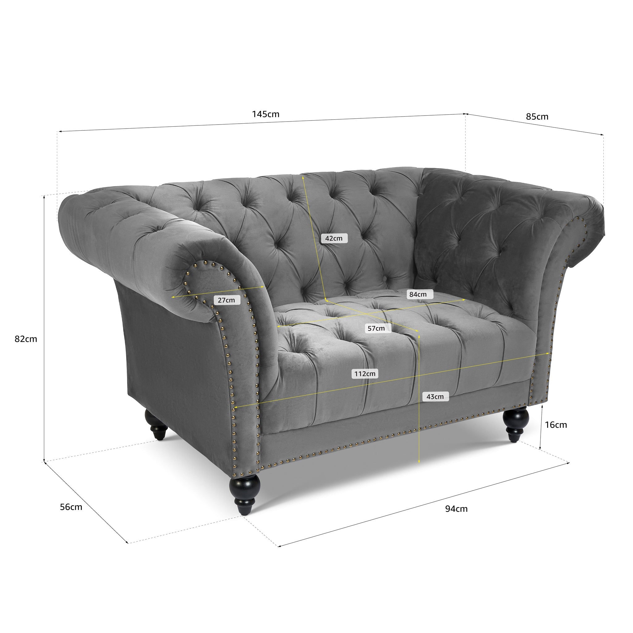 Cambridge Velvet Chesterfield Armchair - Grey Bargainia