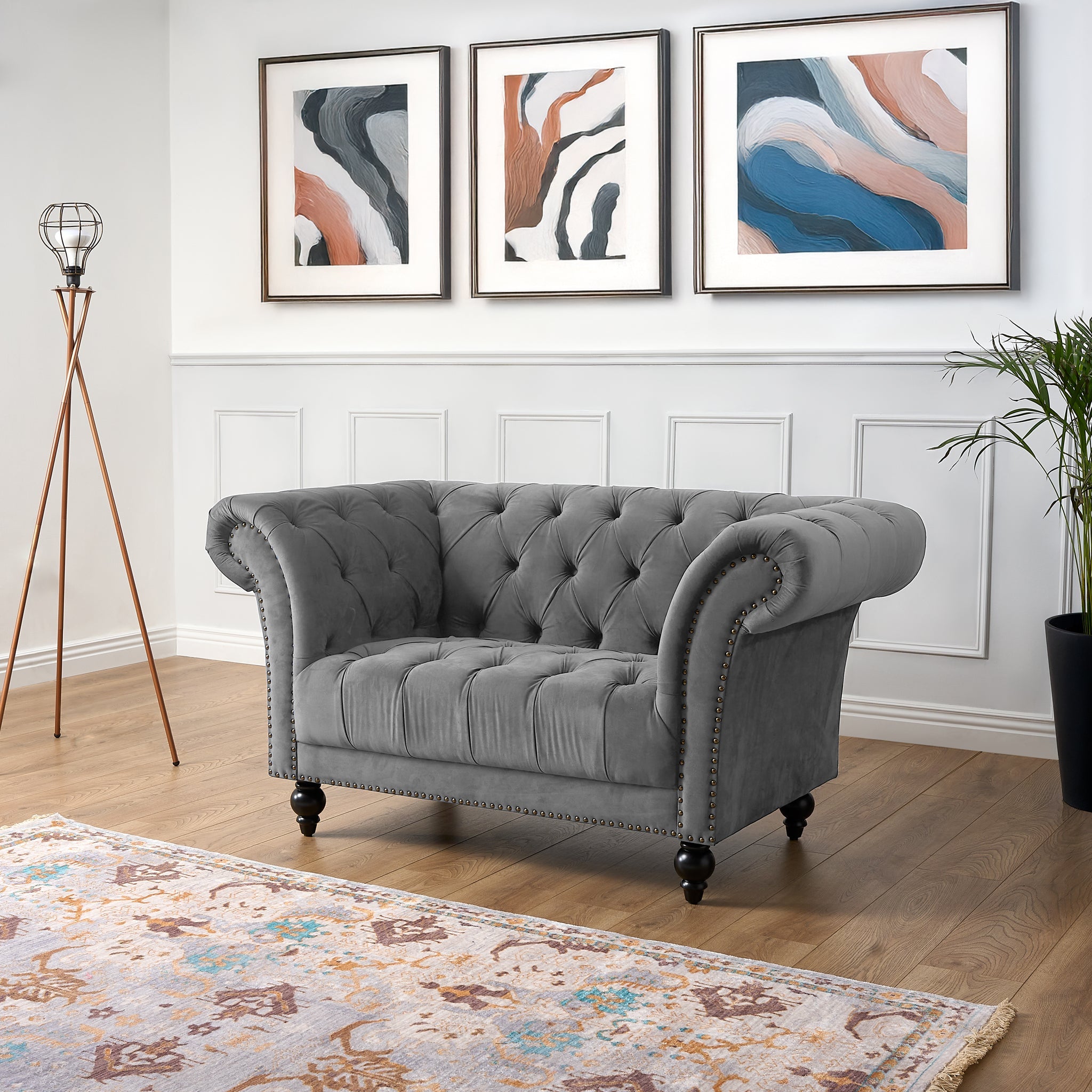 Cambridge Velvet Chesterfield Armchair - Grey Bargainia