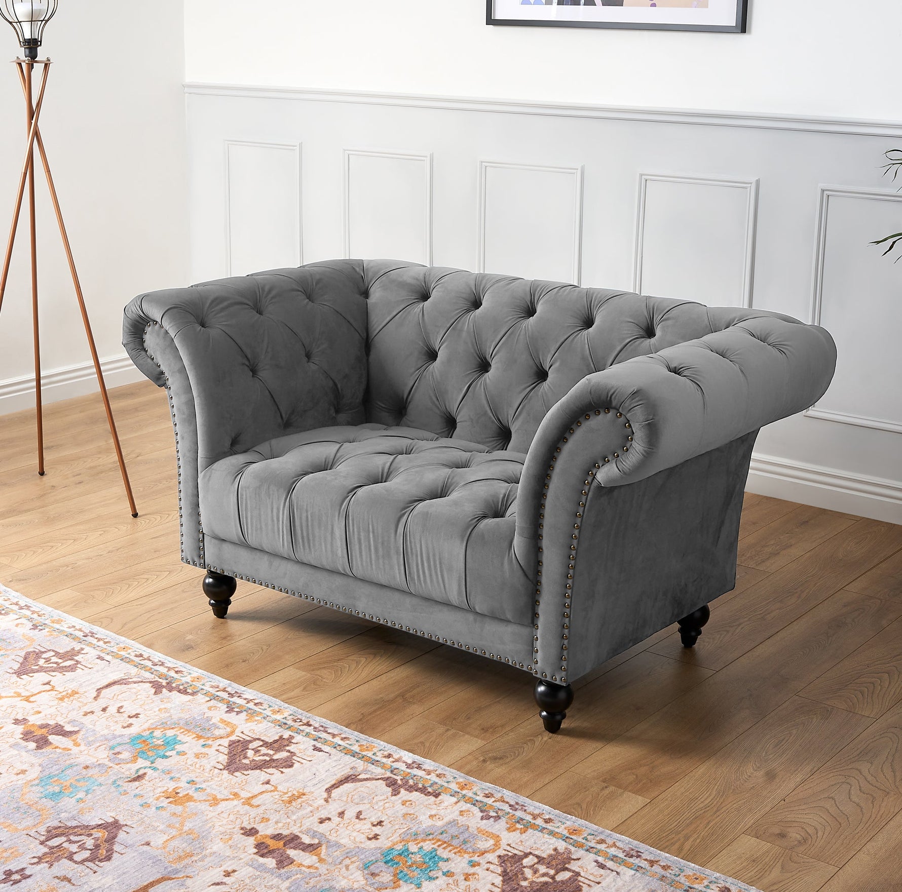 Cambridge Velvet Chesterfield Arm Chair - Grey - Bargainia.com - 