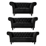 Cambridge Velvet Chesterfield Sofa Suite - Black - Bargainia.com - 