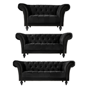 Cambridge Velvet Chesterfield Sofa Suite - Black Bargainia