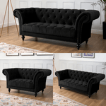 Cambridge Velvet Chesterfield Sofa Suite - Black - Bargainia.com - 