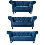 Cambridge Velvet Chesterfield Sofa Suite - Blue - Bargainia.com - 
