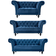 Cambridge Velvet Chesterfield Sofa Suite - Blue Bargainia