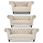 Cambridge Velvet Chesterfield Sofa Suite - Cream - Bargainia.com - 