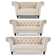 Cambridge Velvet Chesterfield Sofa Suite - Cream Bargainia