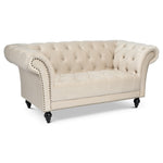 Cambridge Velvet Chesterfield Sofa Suite - Cream - Bargainia.com - 