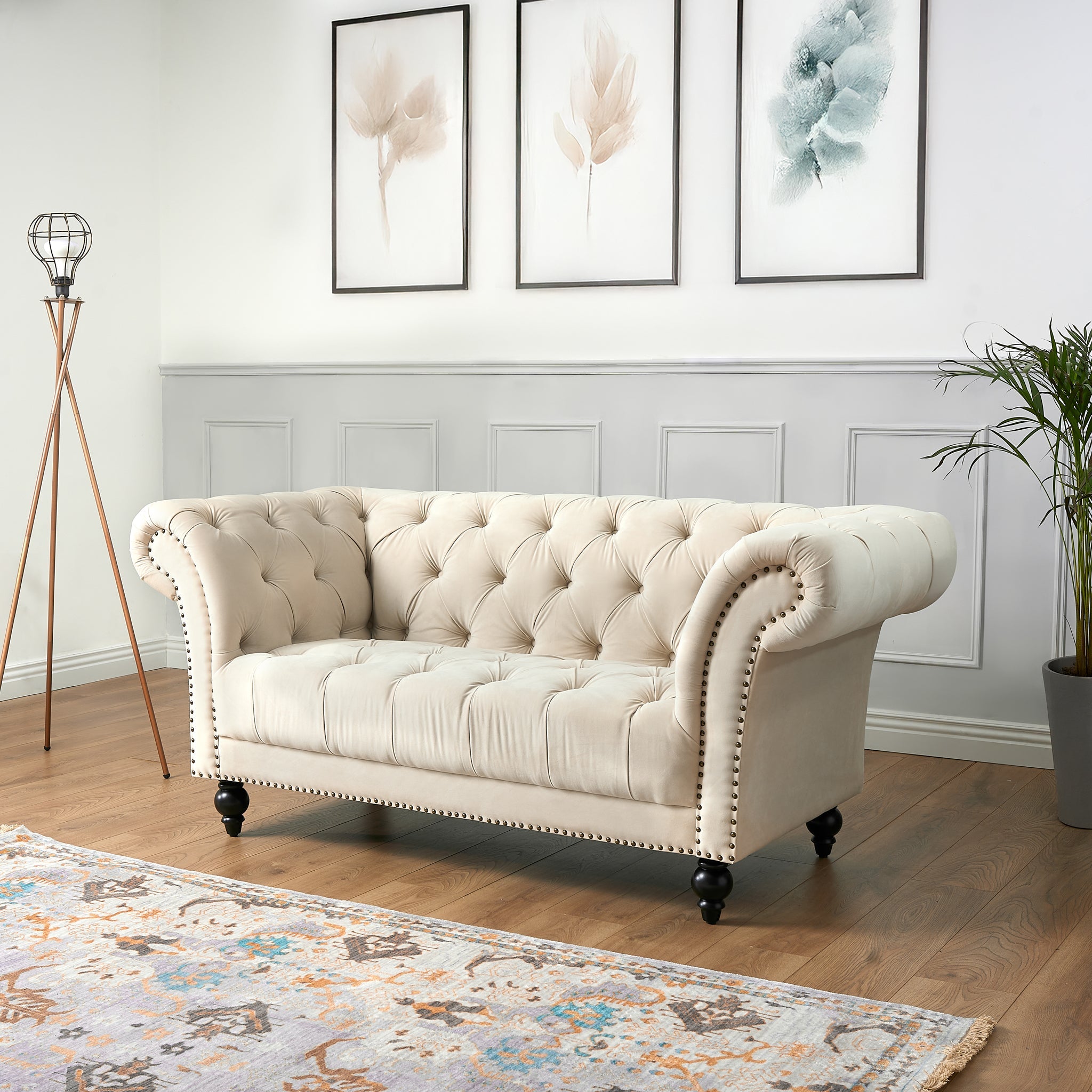Cambridge Velvet Chesterfield Sofa Suite - Cream Bargainia