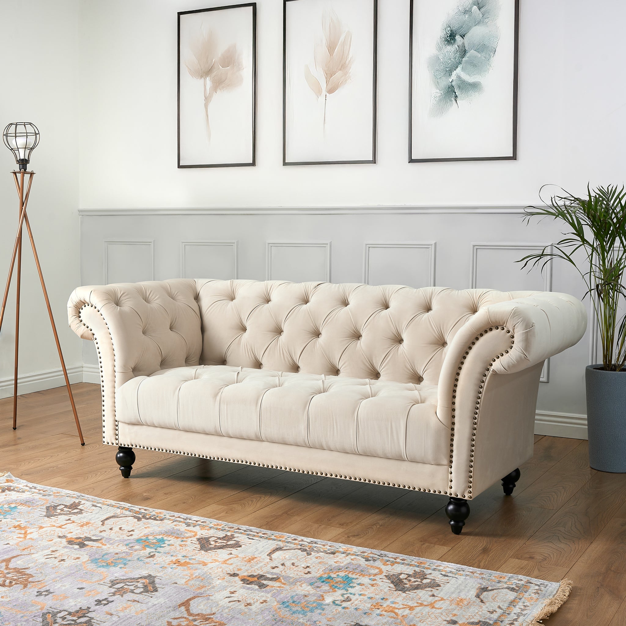 Cambridge Velvet Chesterfield Sofa Suite - Cream Bargainia
