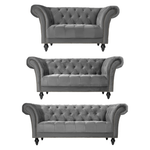Cambridge Velvet Chesterfield Sofa Suite - Grey - Bargainia.com - 