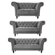 Cambridge Velvet Chesterfield Sofa Suite - Grey Bargainia